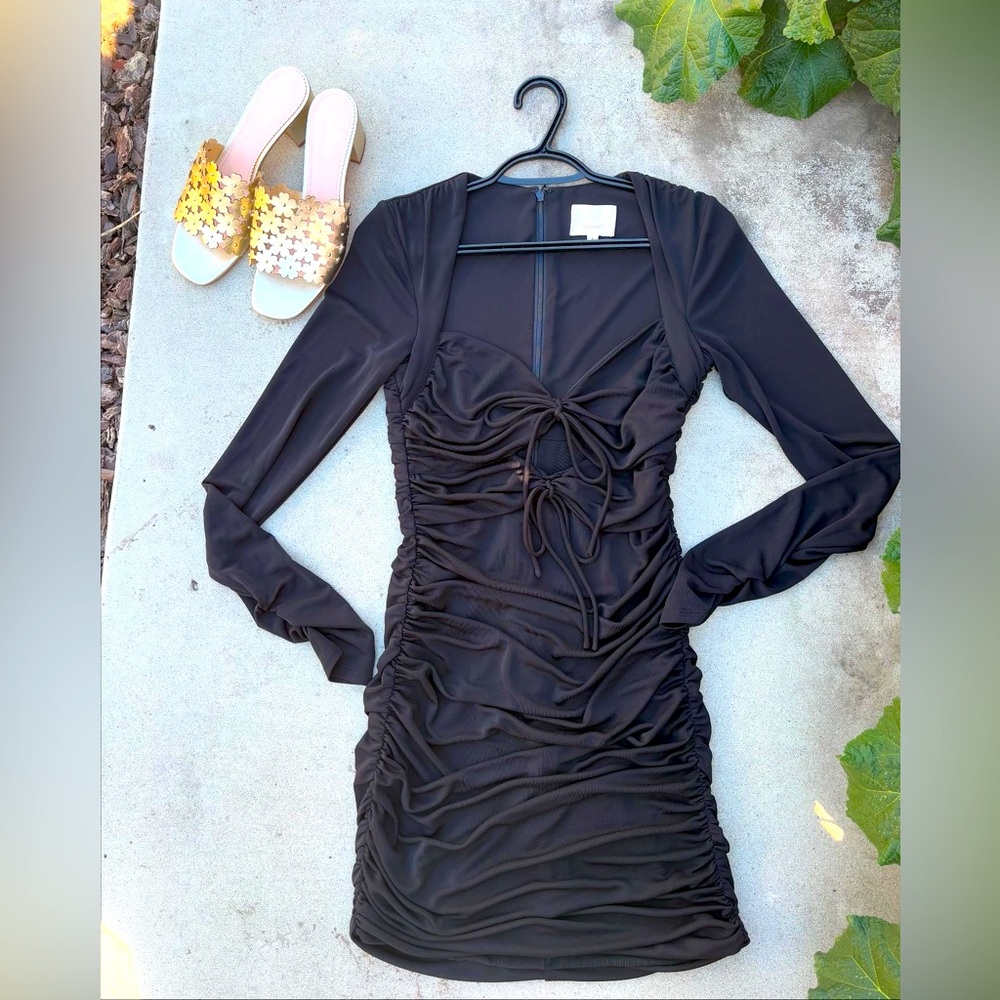 Cinq a Sept Tristan Black Cutout Long-Sleeve Bodycon Dress Women’s Size 8 - Picture 2 of 8